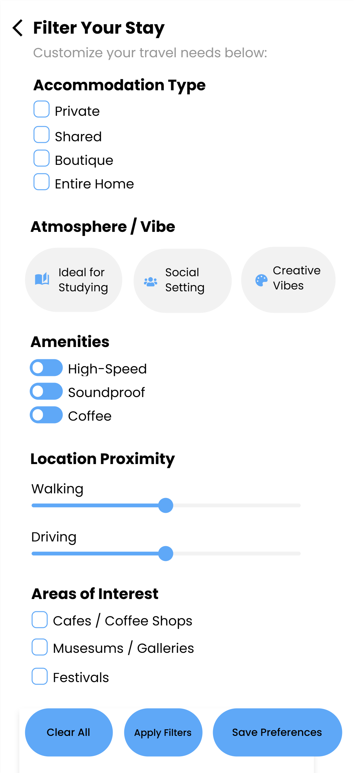 Roam & Rest - Filter Modal