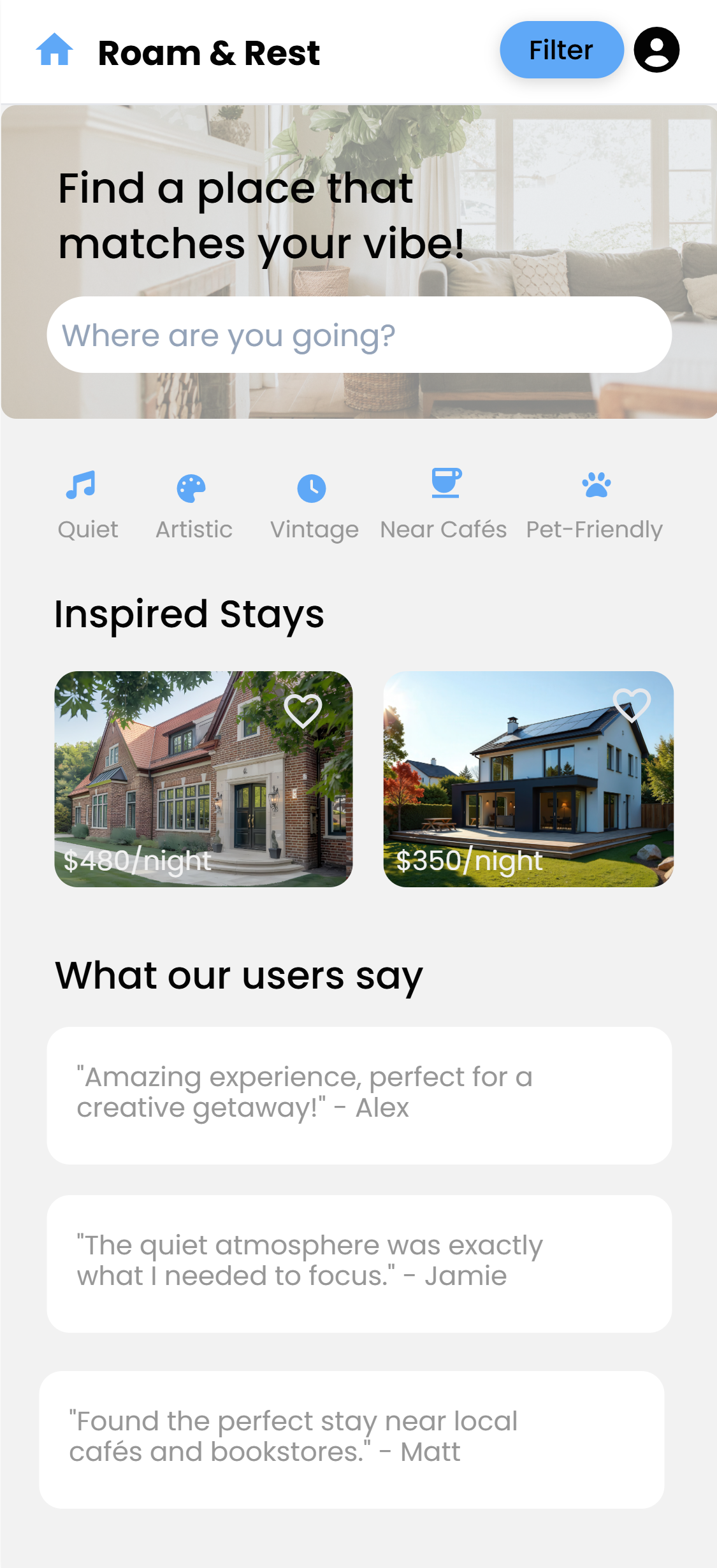 Roam & Rest - New Screen