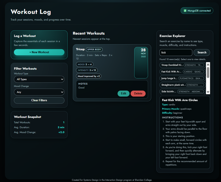 Workout Log - Dashboard Overview